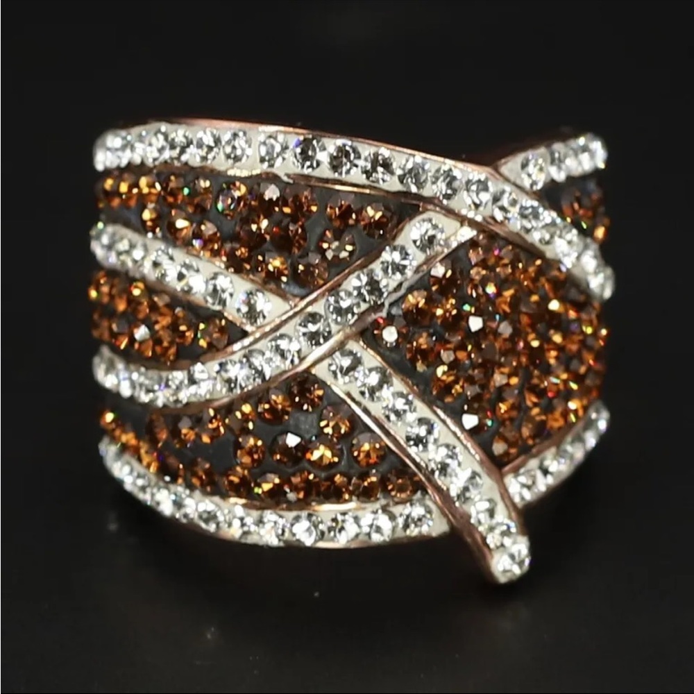 NEW Sterling Silver - Brown & White Crystal Highway Ring Size 7 - 12g - Picture 2 of 6